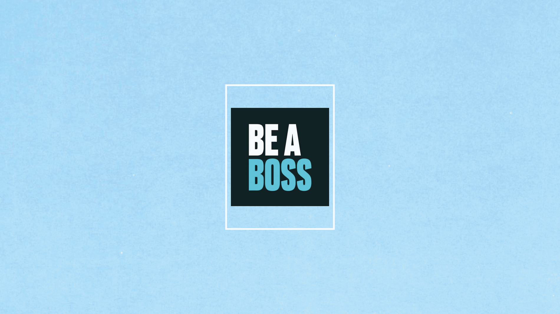 Logo de Be a boss journal des entrepreneurs, sur aplat de couleur bleue ciel.
