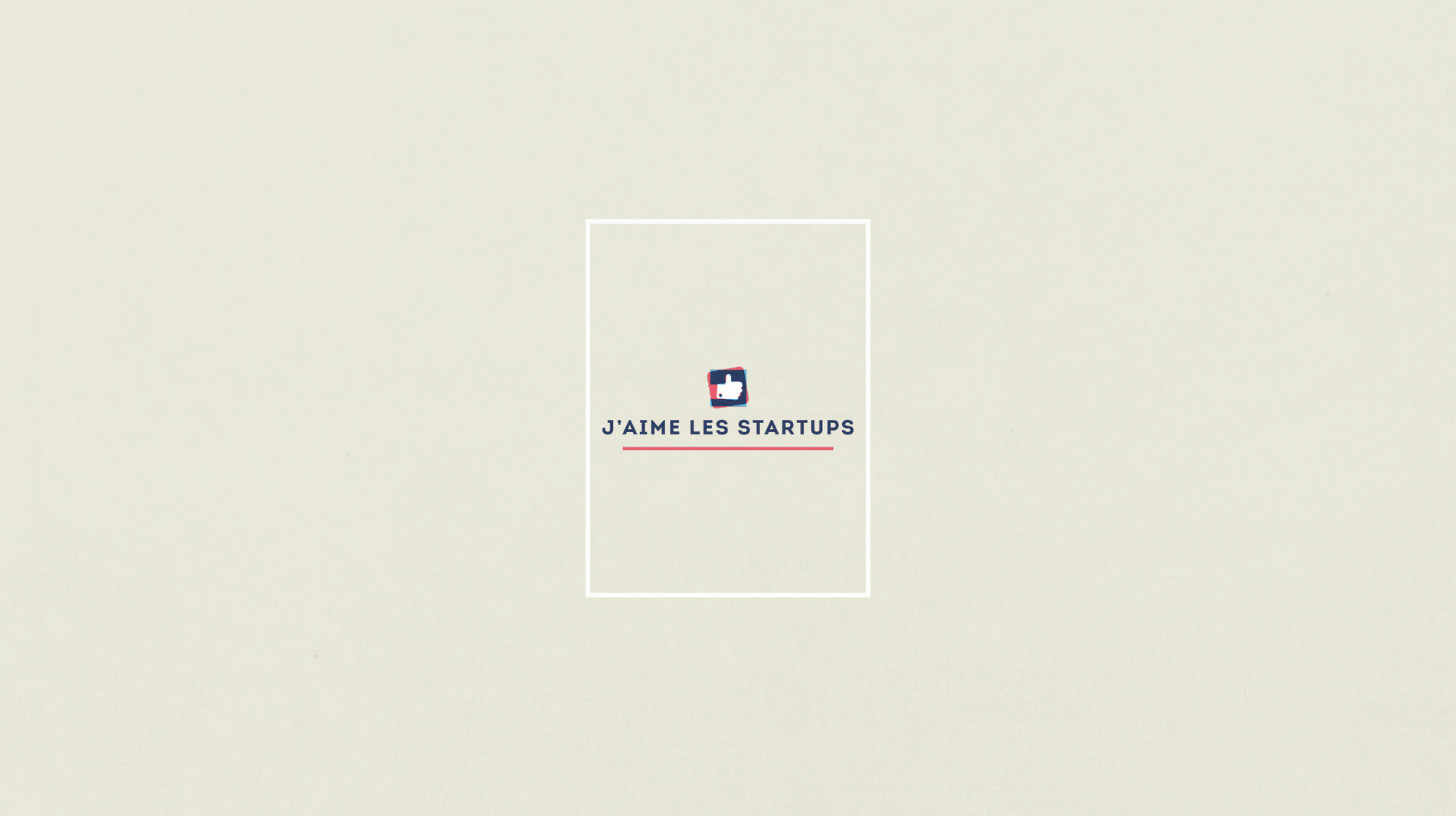 Logo Jaimelesstartups, sur aplat de couleur beige.