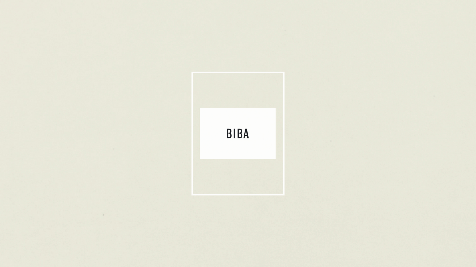 Logo BIBA, sur aplat de couleur beige.